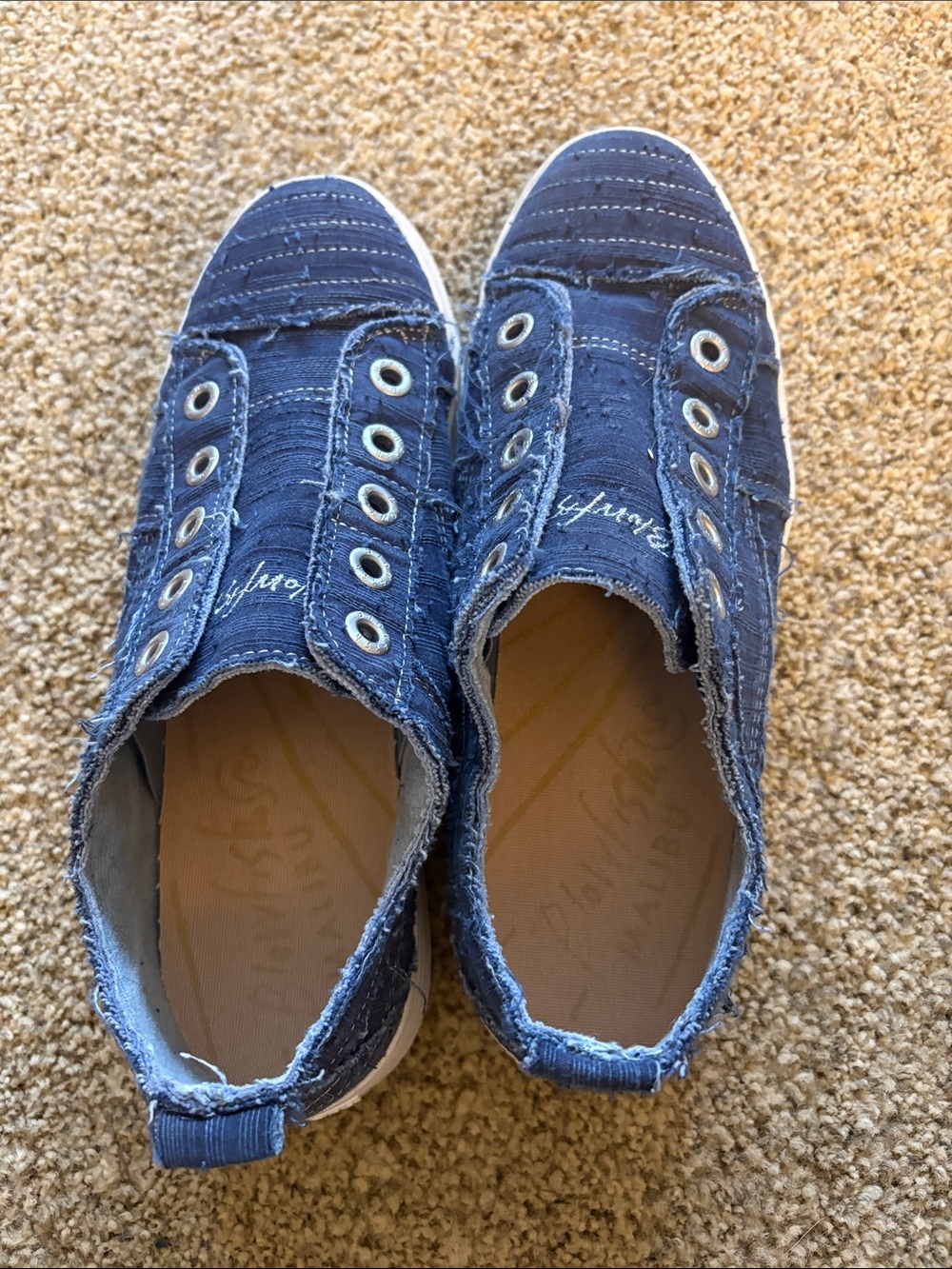 Blowfish Frayed Denim Slip-On Sneakers - Navy Blue - Picture 2 of 7